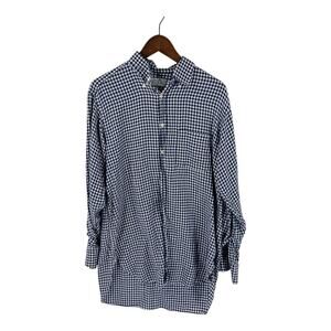Thomas Pink Navy Gingham Button Down Shirt Long Sleeve Classic Fit Size L Large